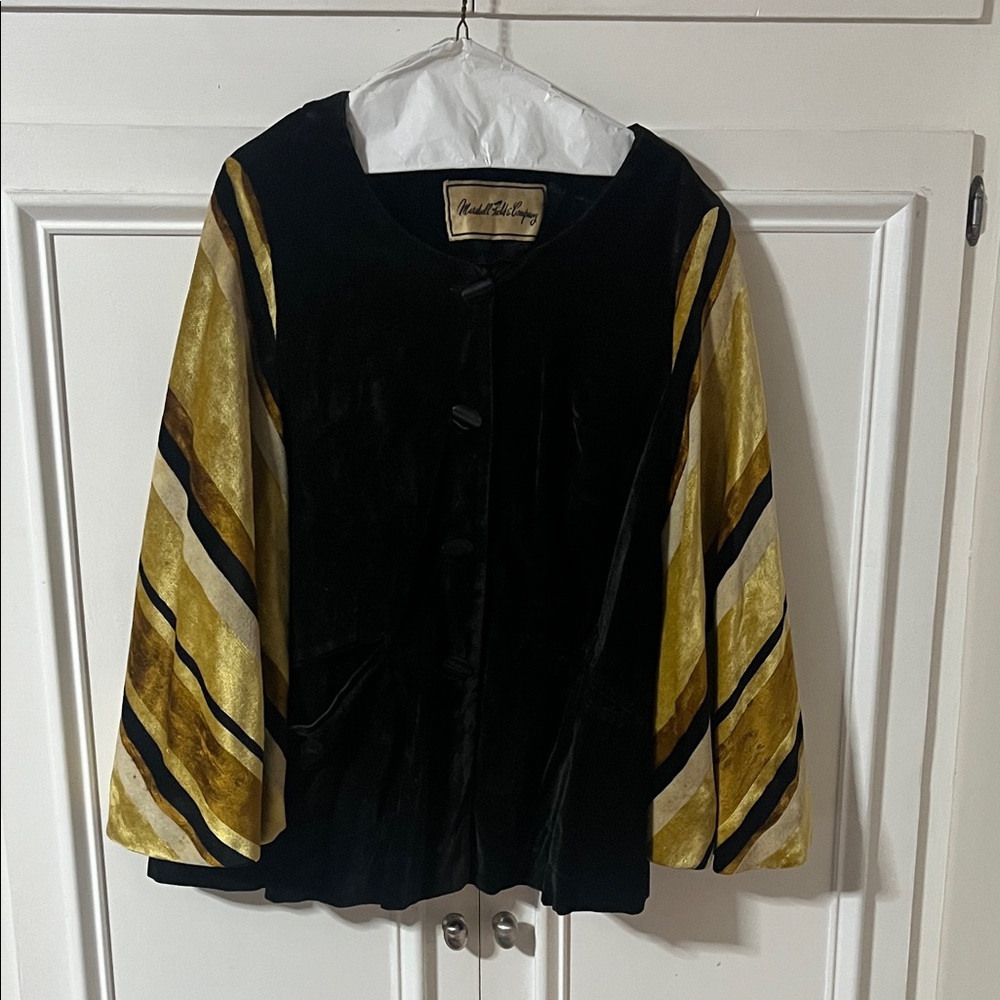Vintage 1940’s-50’s Black Velvet Jacket with Gold-Striped Sleeves